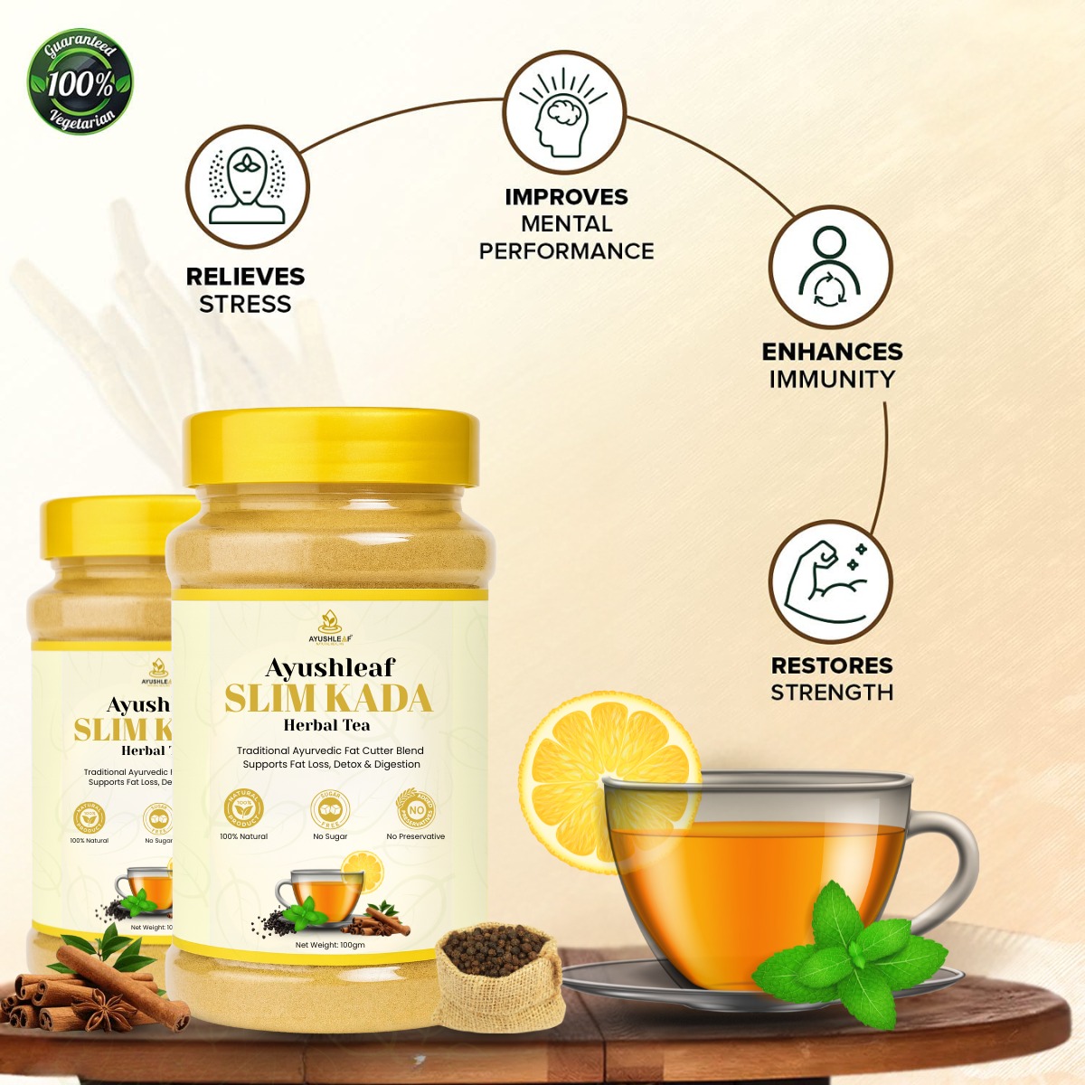 Ayushleaf Slim Kada – Ayurvedic Weight Loss Tea & Herbal Fat-Burning Kada